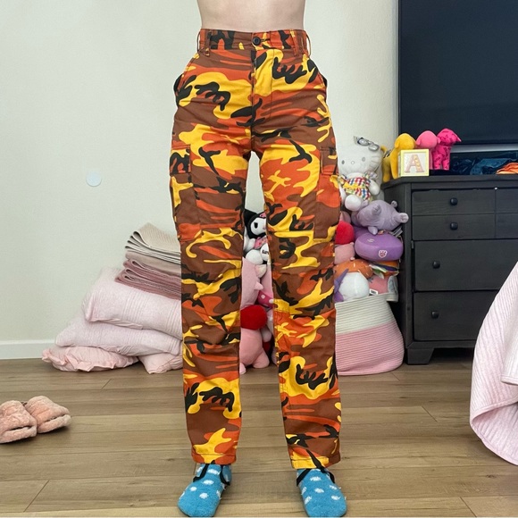 Pants - Brown yellow & orange camo cargo pants